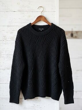 rxb Pointelle Eyelet Knit Crewneck Sweater | Classic Black | Women’s XL